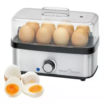 Ovoqueiro elétrico ProfiCook 501275 — aço inoxidável, capacidade para 7 ovos, acessório para omelete/ovos escalfados