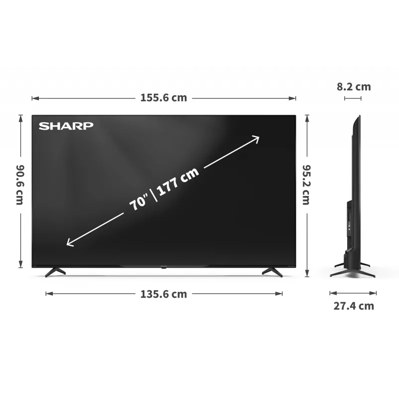 Sharp 70HP5265E TV 177,8 cm (70 polegadas) 4K Ultra HD Smart TV Wi-Fi preto