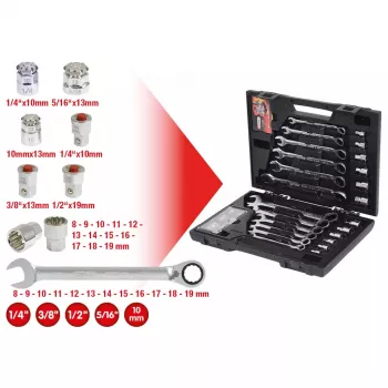 KS Tools GEARplus 503.4960 Conjunto de chaves combinadas de roquete, 30 peças, em estojo