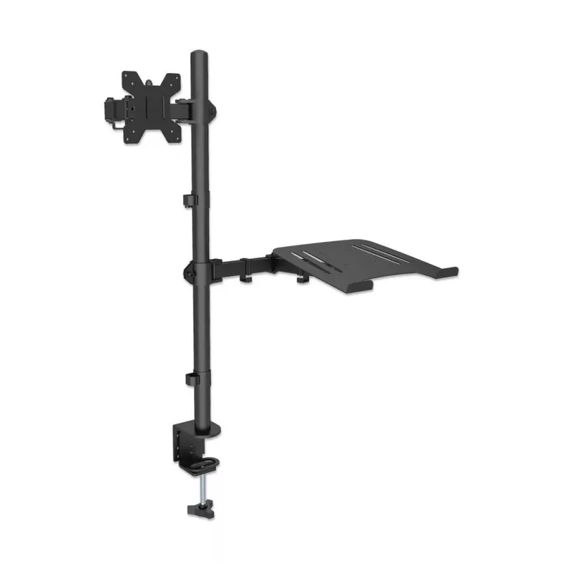 Suporte de secretária Manhattan para combinação de monitor e portátil (Full-Motion), para ecrãs: 10-27 polegadas, portátil até 17 polegadas, montagem por aperto, compatibilidade VESA: 75x75 e 100x100 mm – verifique as dimensões dos quatro orifícios de fixação na parte traseira do ecrã para garantir que encaixam, máx. 8 kg, suporte