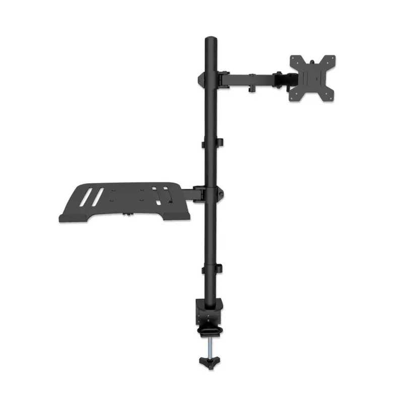 Suporte de secretária Manhattan para combinação de monitor e portátil (Full-Motion), para ecrãs: 10-27 polegadas, portátil até 17 polegadas, montagem por aperto, compatibilidade VESA: 75x75 e 100x100 mm – verifique as dimensões dos quatro orifícios de fixação na parte traseira do ecrã para garantir que encaixam, máx. 8 kg, suporte