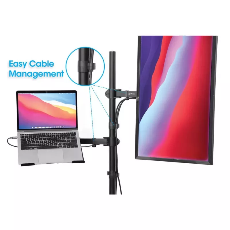 Suporte de secretária Manhattan para combinação de monitor e portátil (Full-Motion), para ecrãs: 10-27 polegadas, portátil até 17 polegadas, montagem por aperto, compatibilidade VESA: 75x75 e 100x100 mm – verifique as dimensões dos quatro orifícios de fixação na parte traseira do ecrã para garantir que encaixam, máx. 8 kg, suporte
