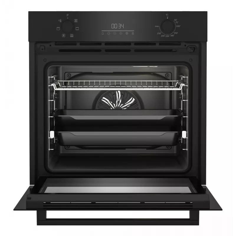 Forno elétrico de encastrar BEKO BBIE123001BD — 72 L, 2400 W, visor LED, botões rotativos retráteis, autolimpeza a vapor, preto