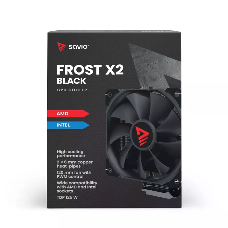 Dissipador/radiador SAVIO SAVGCOFROSTBLACKX2 ventoinha de 120 mm, compatível com LGA 1156/1155/1150/1151/1200/1366/1700, preto