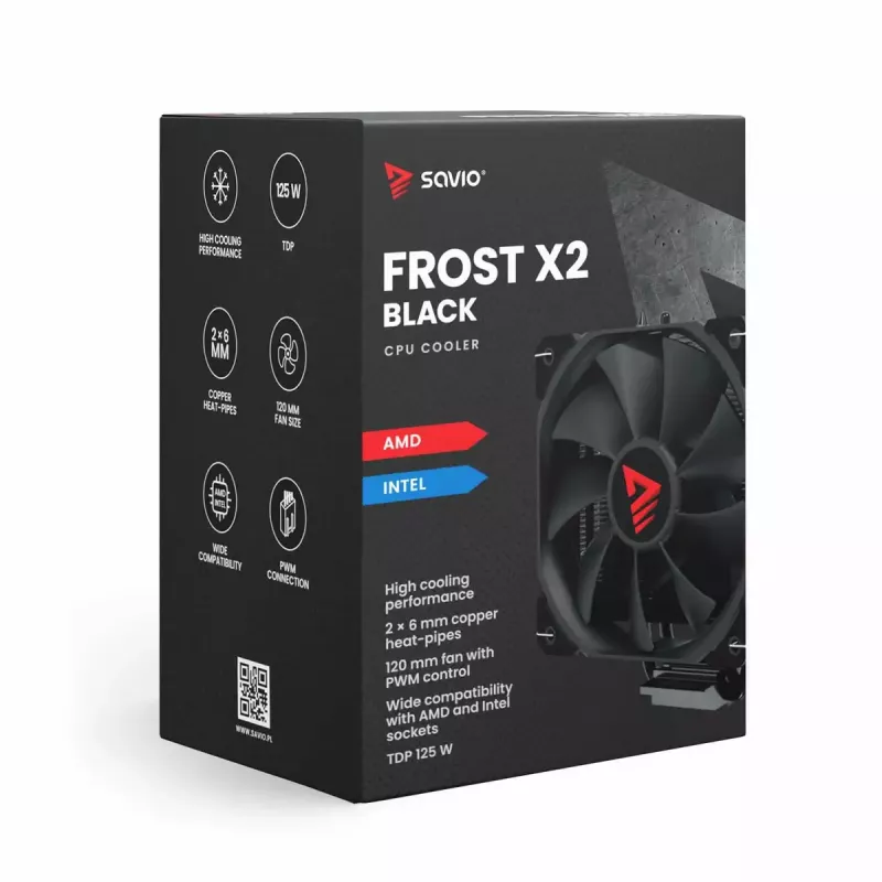 Dissipador/radiador SAVIO SAVGCOFROSTBLACKX2 ventoinha de 120 mm, compatível com LGA 1156/1155/1150/1151/1200/1366/1700, preto