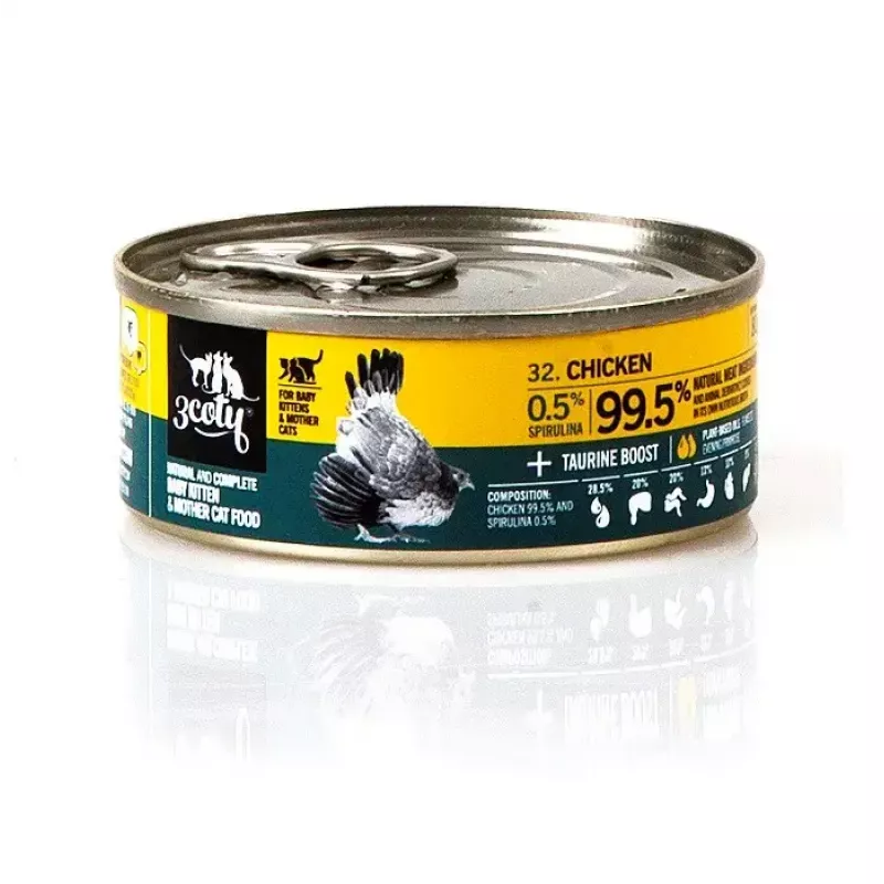 3Coty comida húmida com frango e espirulina para gatinhos e gatas lactantes 80 g