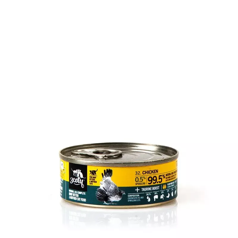 3Coty comida húmida com frango e espirulina para gatinhos e gatas lactantes 80 g