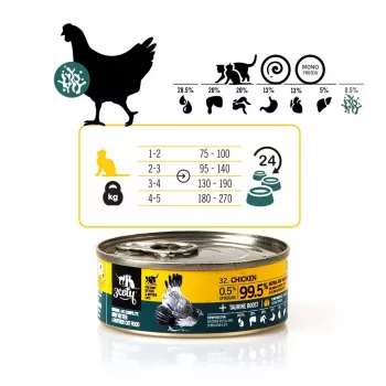 Comida húmida para gatos 3coty frango com spirulina para gatinhos e gatas lactantes 80 g, alimento completo, 19 % proteína, 8 % gordura