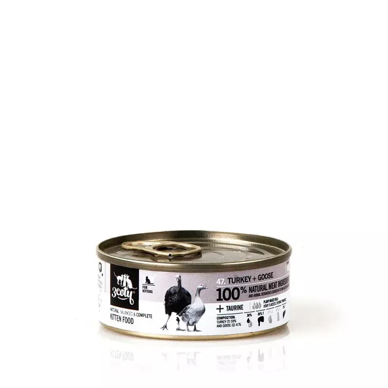 Comida húmida para gatos 3coty peru com ganso para gatinhos 80 g saco — alimento completo para jovens