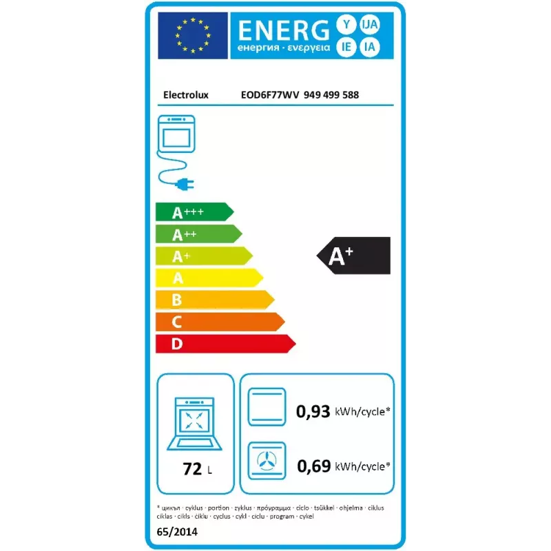 Forno de encastrar Electrolux EOD6F77WV, 72 L, elétrico, branco, classe de eficiência energética A+, limpeza catalítica, calhas telescópicas, Wi‑Fi