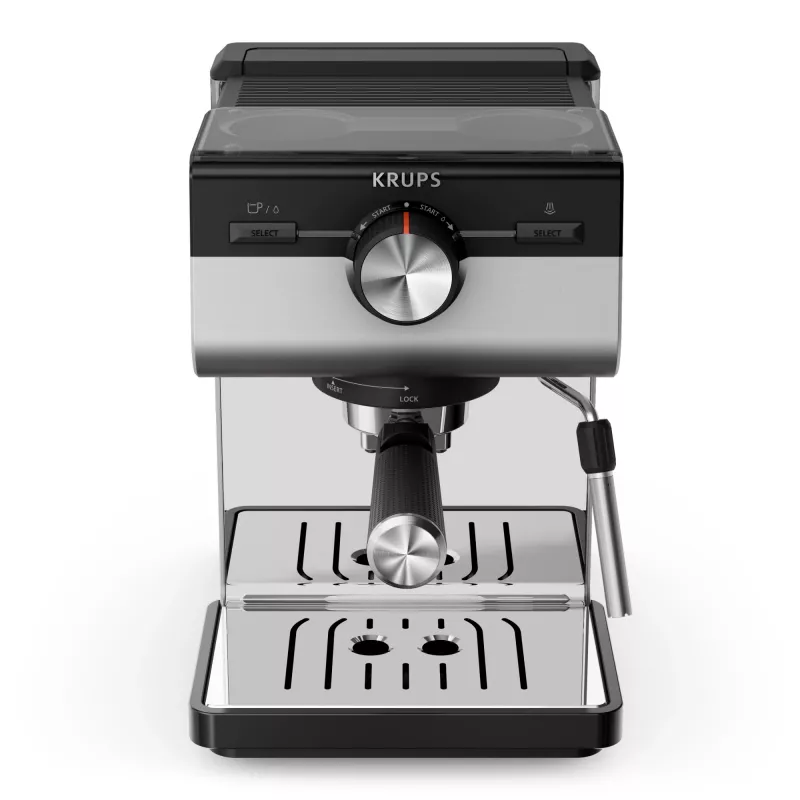 Máquina de café expresso KRUPS XP384E10 — semiautomática, depósito de água 2 l, 2 chávenas, preto/aço inoxidável