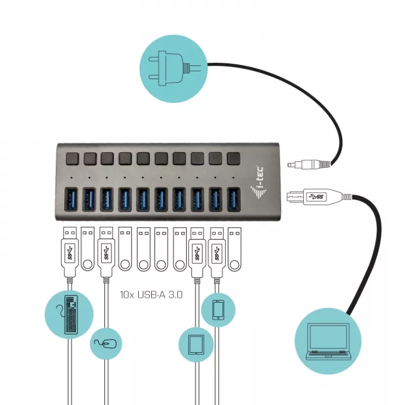 i-tec USB 3.0 Charging HUB 10 portas + fonte de alimentação 48 W