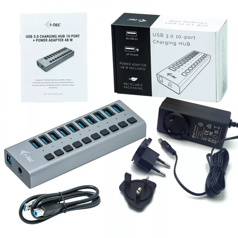 i-tec USB 3.0 Charging HUB 10 portas + fonte de alimentação 48 W
