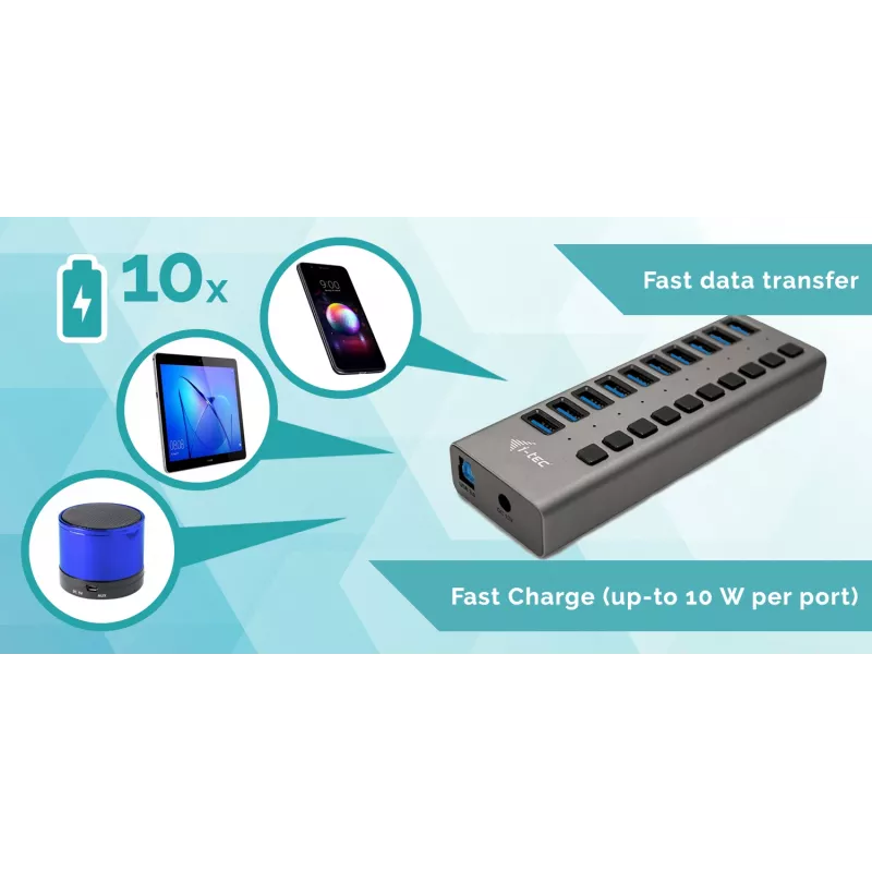 i-tec USB 3.0 Charging HUB 10 portas + fonte de alimentação 48 W