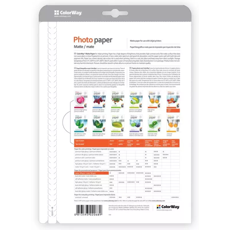 Papel fotográfico A4 mate Colorway PM190050A4