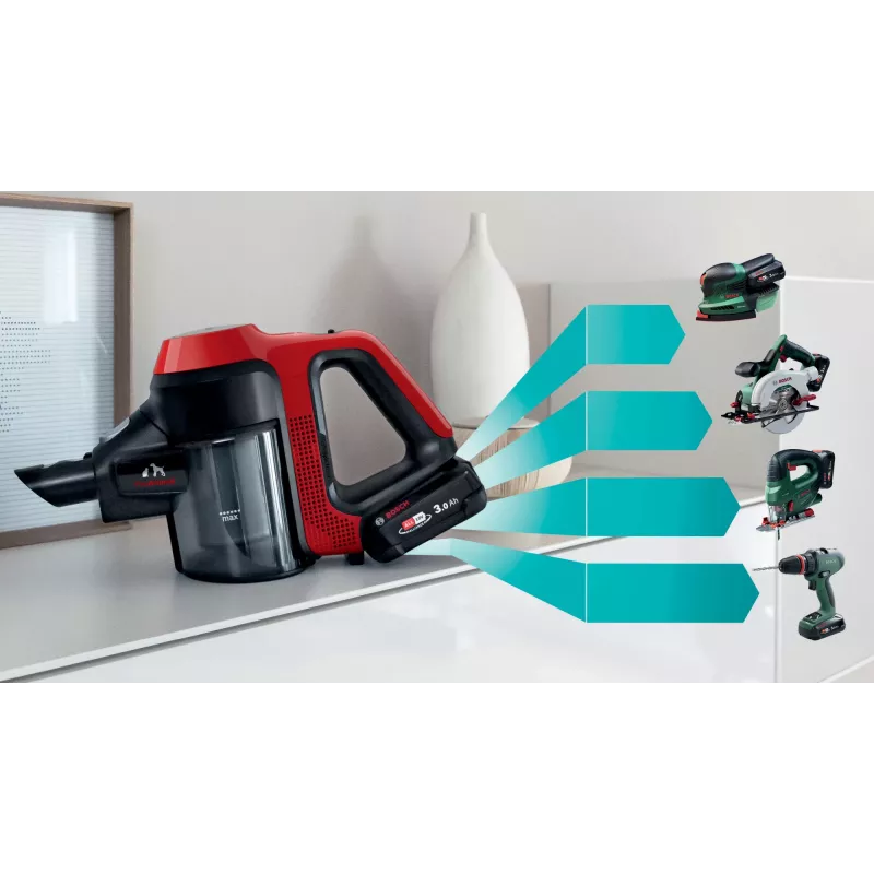 Aspirador vertical Bosch BCS711PET/Escova elétrica Bateria Seco Sem saco 0,3 L Preto, Vermelho 3 Ah