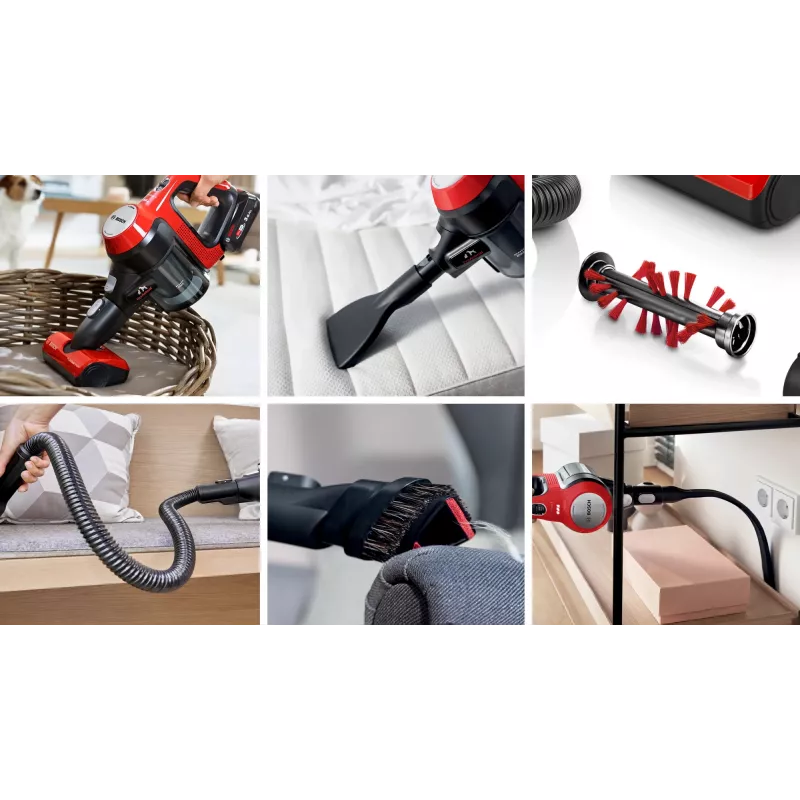 Aspirador vertical Bosch BCS711PET/Escova elétrica Bateria Seco Sem saco 0,3 L Preto, Vermelho 3 Ah