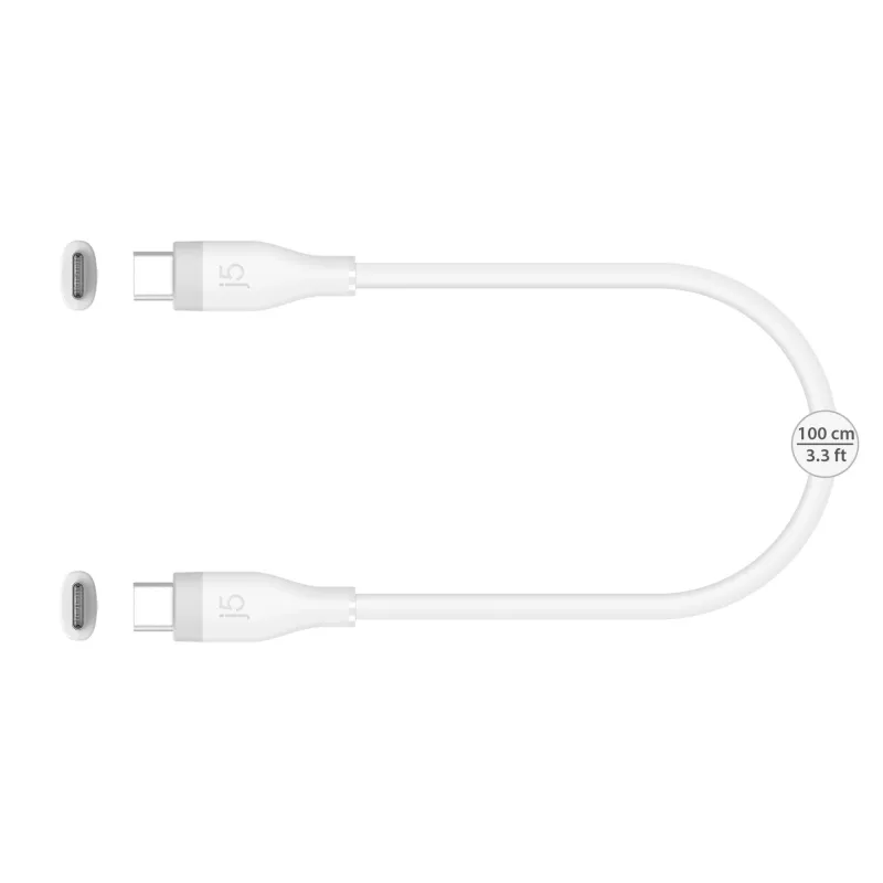 Cabo de carregamento/dados USB-C para USB-C j5create JUCX17W, 60W, silicone líquido, 1,8 m, branco