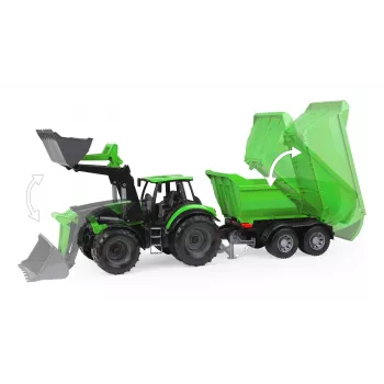 Trator de brincar mecânico Lena Deutz-Fahr Worxx com 74 cm de comprimento e atrelado removível