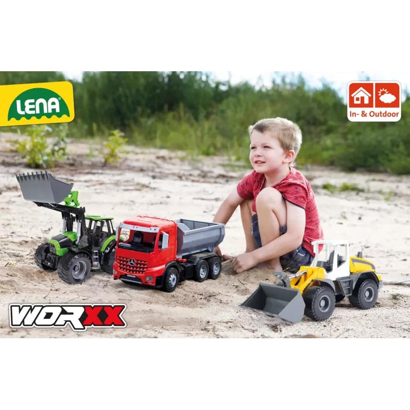Trator de brincar mecânico Lena Deutz-Fahr Worxx com 74 cm de comprimento e atrelado removível