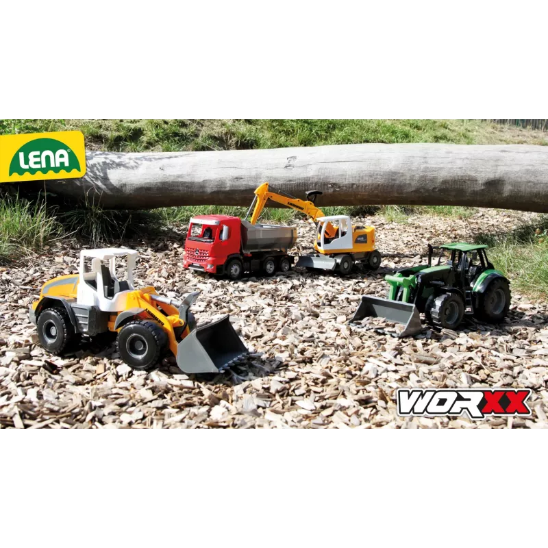 Trator de brincar mecânico Lena Deutz-Fahr Worxx com 74 cm de comprimento e atrelado removível