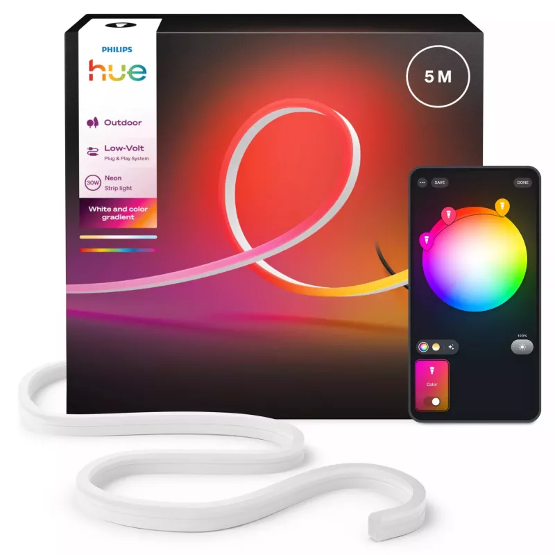 Fita de luz para exterior Philips Hue Neon Gradient, 5 m, 30 W, Bluetooth/Zigbee