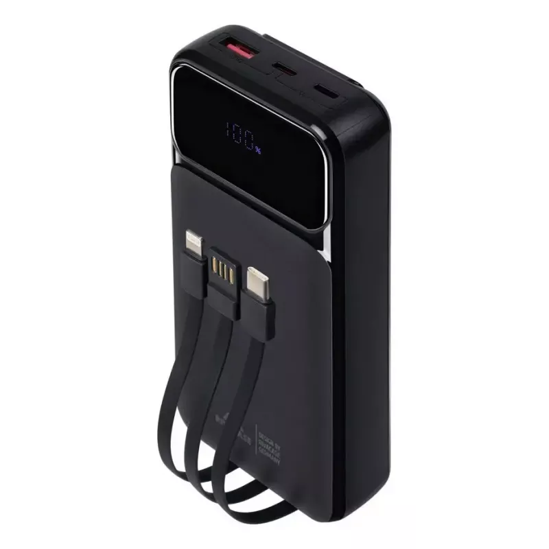 Powerbank portátil Rivacase VA2221 — 20000 mAh LiPo, PD 3.0 e QC 3.0, 3 conectores (1×A, 2×C), saída 22,5 W