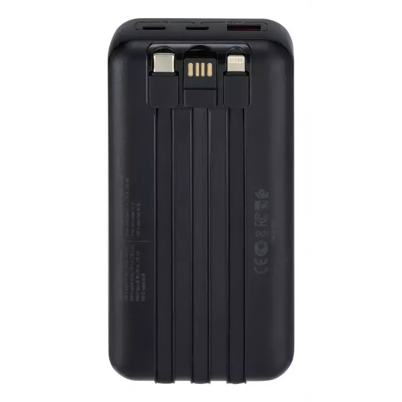 Powerbank portátil Rivacase VA2221 — 20000 mAh LiPo, PD 3.0 e QC 3.0, 3 conectores (1×A, 2×C), saída 22,5 W