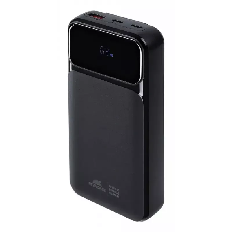 Powerbank portátil Rivacase VA2221 — 20000 mAh LiPo, PD 3.0 e QC 3.0, 3 conectores (1×A, 2×C), saída 22,5 W