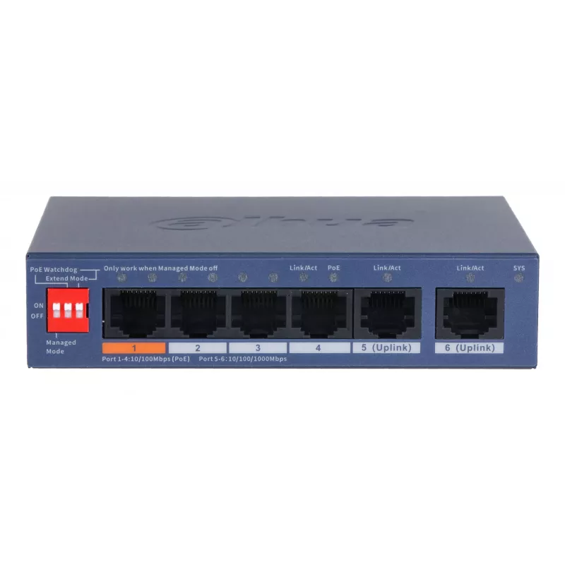 Switch de rede Dahua Technology CS4006-4ET2GT-60 gerido L2 Gigabit Ethernet (10/100/1000) Power over Ethernet (PoE) azul