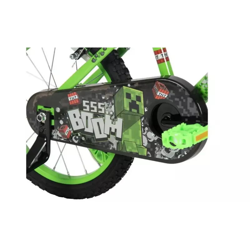 Bicicleta infantil HUFFY Minecraft 16 polegadas verde — quadro de aço de 16 polegadas, transmissão de velocidade única, travões de aro dianteiro/traseiro