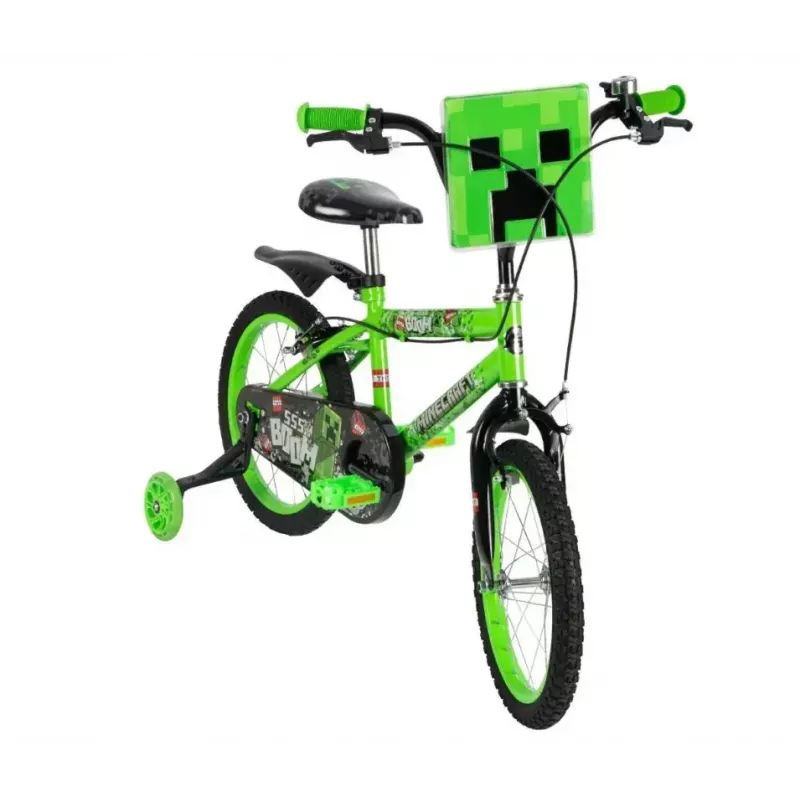 Bicicleta infantil HUFFY Minecraft 16 polegadas verde — quadro de aço de 16 polegadas, transmissão de velocidade única, travões de aro dianteiro/traseiro