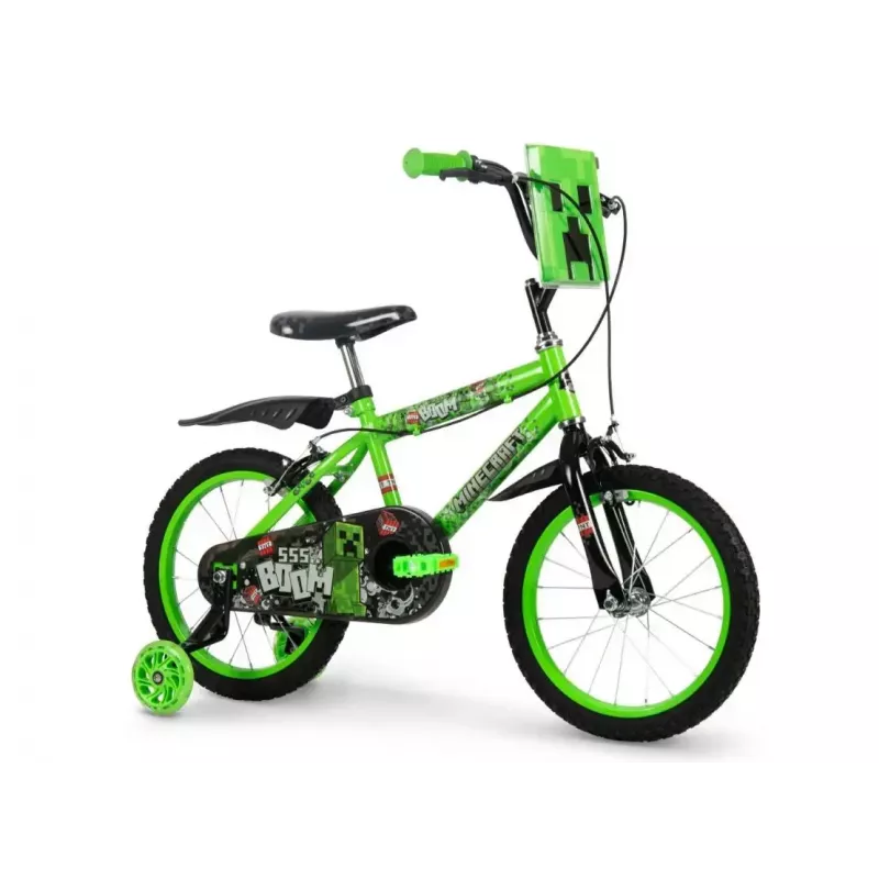 Bicicleta infantil HUFFY Minecraft 16 polegadas verde — quadro de aço de 16 polegadas, transmissão de velocidade única, travões de aro dianteiro/traseiro