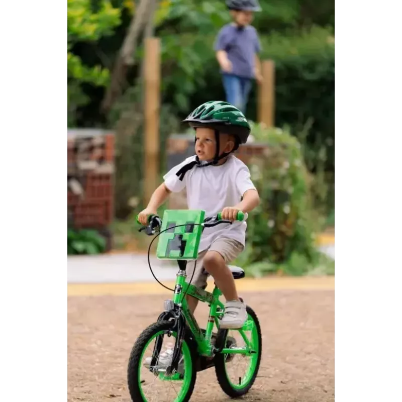 Bicicleta infantil HUFFY Minecraft 16 polegadas verde — quadro de aço de 16 polegadas, transmissão de velocidade única, travões de aro dianteiro/traseiro