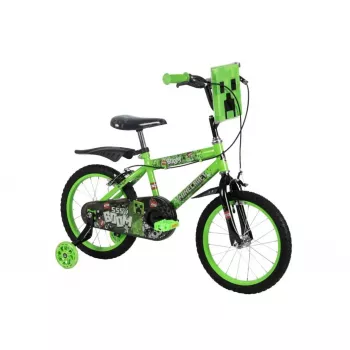 Bicicleta infantil HUFFY Minecraft 16 polegadas verde — quadro de aço de 16 polegadas, transmissão de velocidade única, travões de aro dianteiro/traseiro