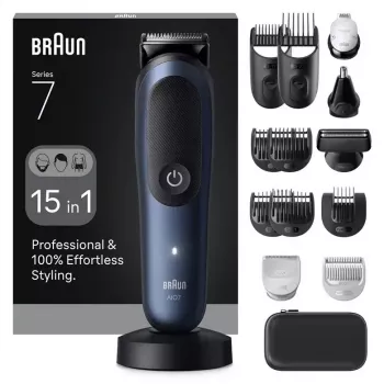 Máquina de barbear BRAUN All-in-One AIO7580 – sem fios recarregável, barbear a seco e molhado, 120 min. de autonomia, 21 definições de comprimento, corpo inteiro