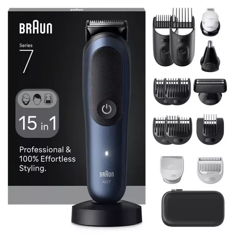 Máquina de barbear BRAUN All-in-One AIO7580 – sem fios recarregável, barbear a seco e molhado, 120 min. de autonomia, 21 definições de comprimento, corpo inteiro