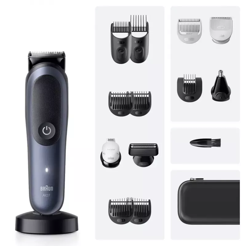 Máquina de barbear BRAUN All-in-One AIO7580 – sem fios recarregável, barbear a seco e molhado, 120 min. de autonomia, 21 definições de comprimento, corpo inteiro