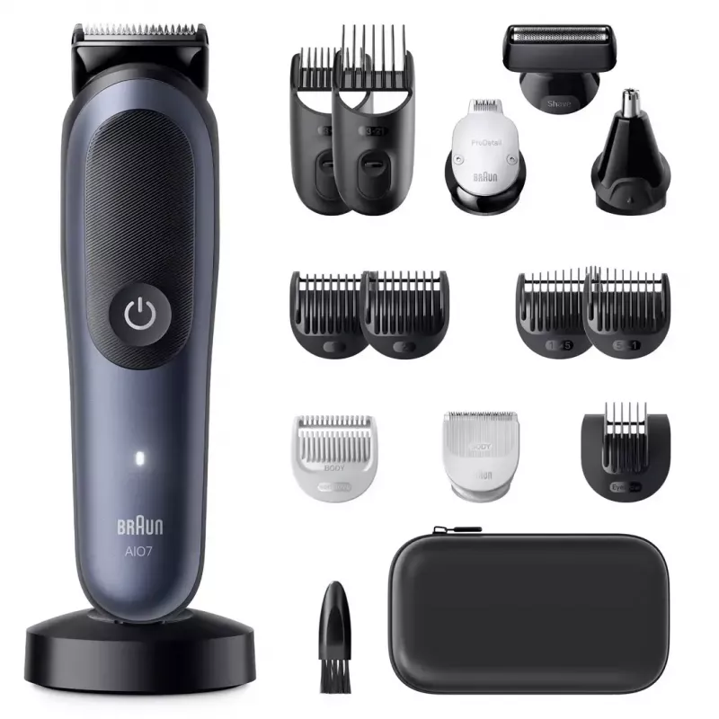 Máquina de barbear BRAUN All-in-One AIO7580 – sem fios recarregável, barbear a seco e molhado, 120 min. de autonomia, 21 definições de comprimento, corpo inteiro