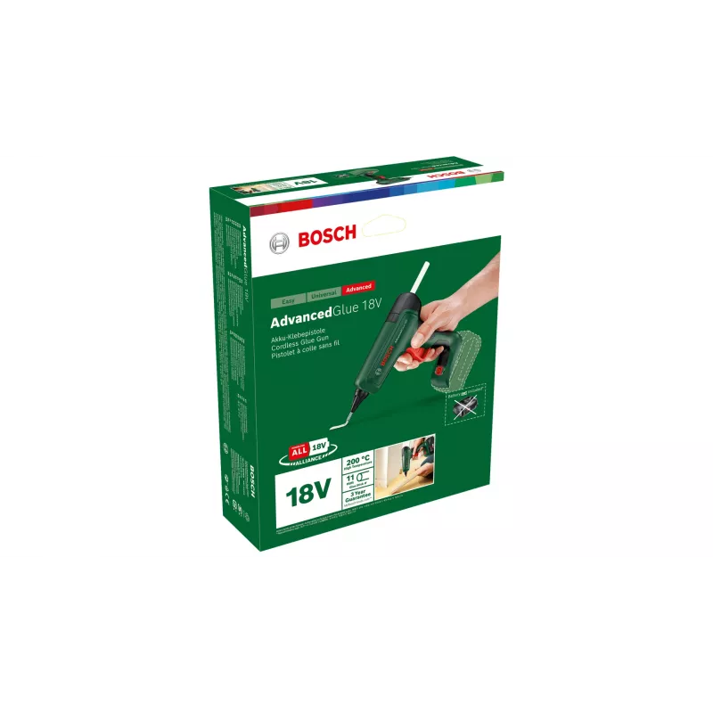 Pistola de cola quente Bosch AdvancedGlue 18V sem fios para barras de cola de 11 mm