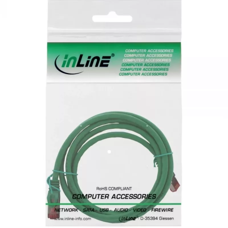 Cabo de rede InLine S/FTP PiMF Cat.6 250MHz cobre isento de halogéneos verde 1m