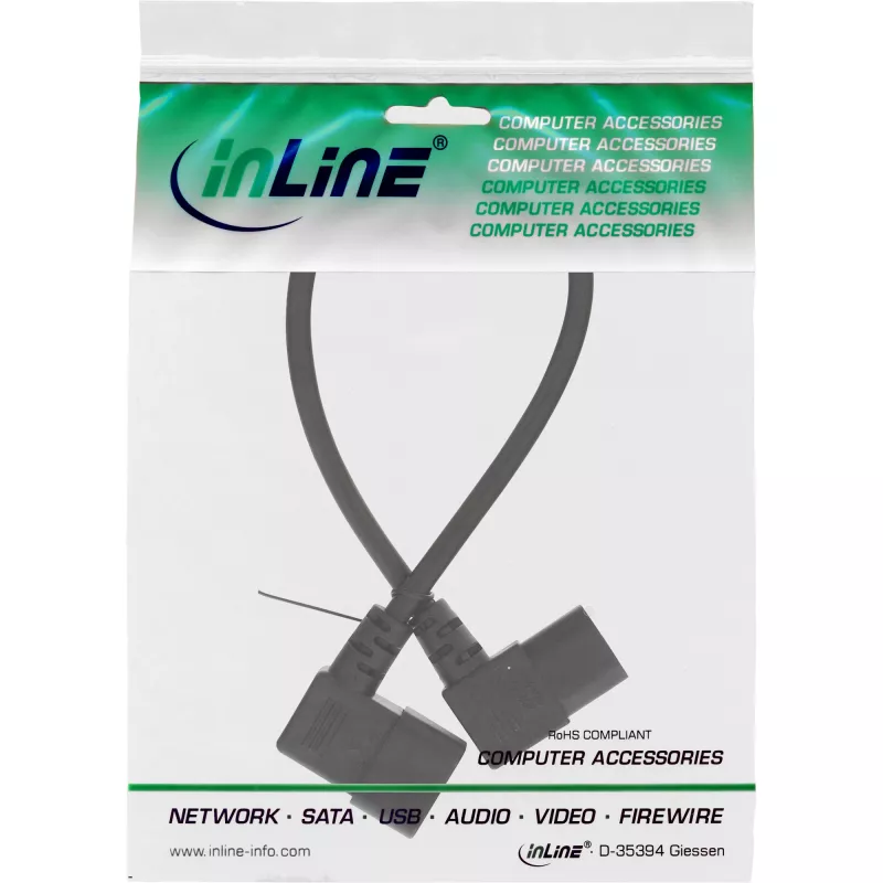 Cabo de alimentação InLine C13 / C14, preto, angular, 1 m