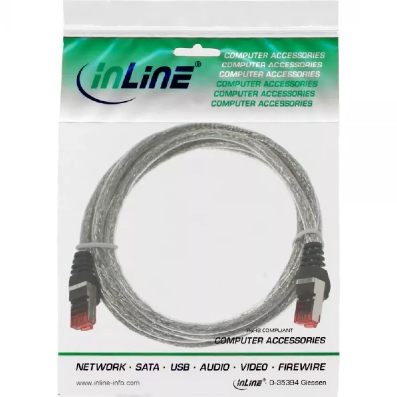 Cabo de rede InLine Cat6 S/FTP PiMF 250MHz RJ-45–RJ-45 PVC transparente 1,5m