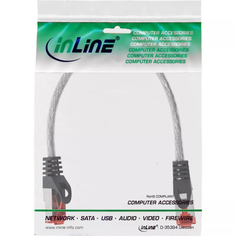 Cabo de rede InLine S/FTP PiMF Cat6 250MHz RJ-45–RJ-45 PVC transparente 0,25 m