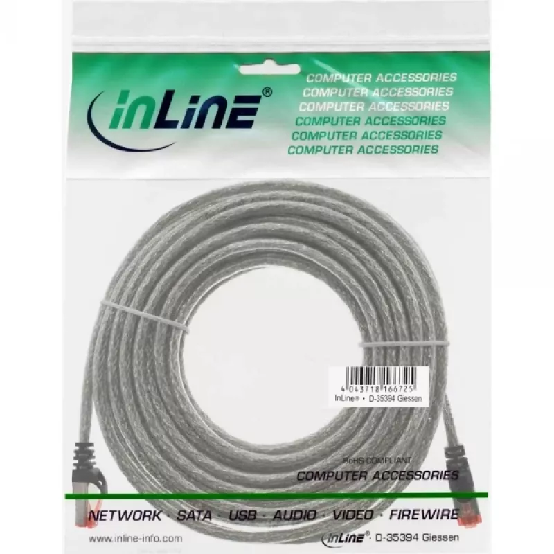Cabo de rede Ethernet InLine Cat6 S/FTP PiMF 250MHz PVC, RJ-45–RJ-45, cobre, transparente, 15 m