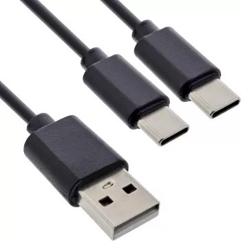 Cabo de carregamento em Y USB 2em1 InLine, 1x conector macho USB-A para 2x conector macho USB-C, preto 2 m