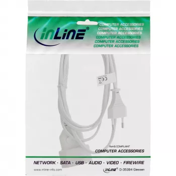 Cabo de alimentação InLine 16681W, H03VVH2-F, CEE7/16 para CEE7/16, 1 m, 250 V 2,5 A, branco