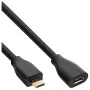 Cabo de extensão Micro-USB 2.0 InLine, ficha/conector fêmea Micro-B, preto/dourado, 5 m