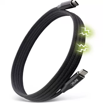 Cabo USB-C magnético InLine, ficha/ficha USB-C, 100 W, preto, 1 m