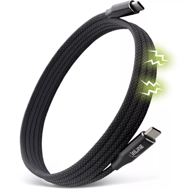 Cabo USB-C magnético InLine, ficha/ficha USB-C, 100 W, preto, 1 m